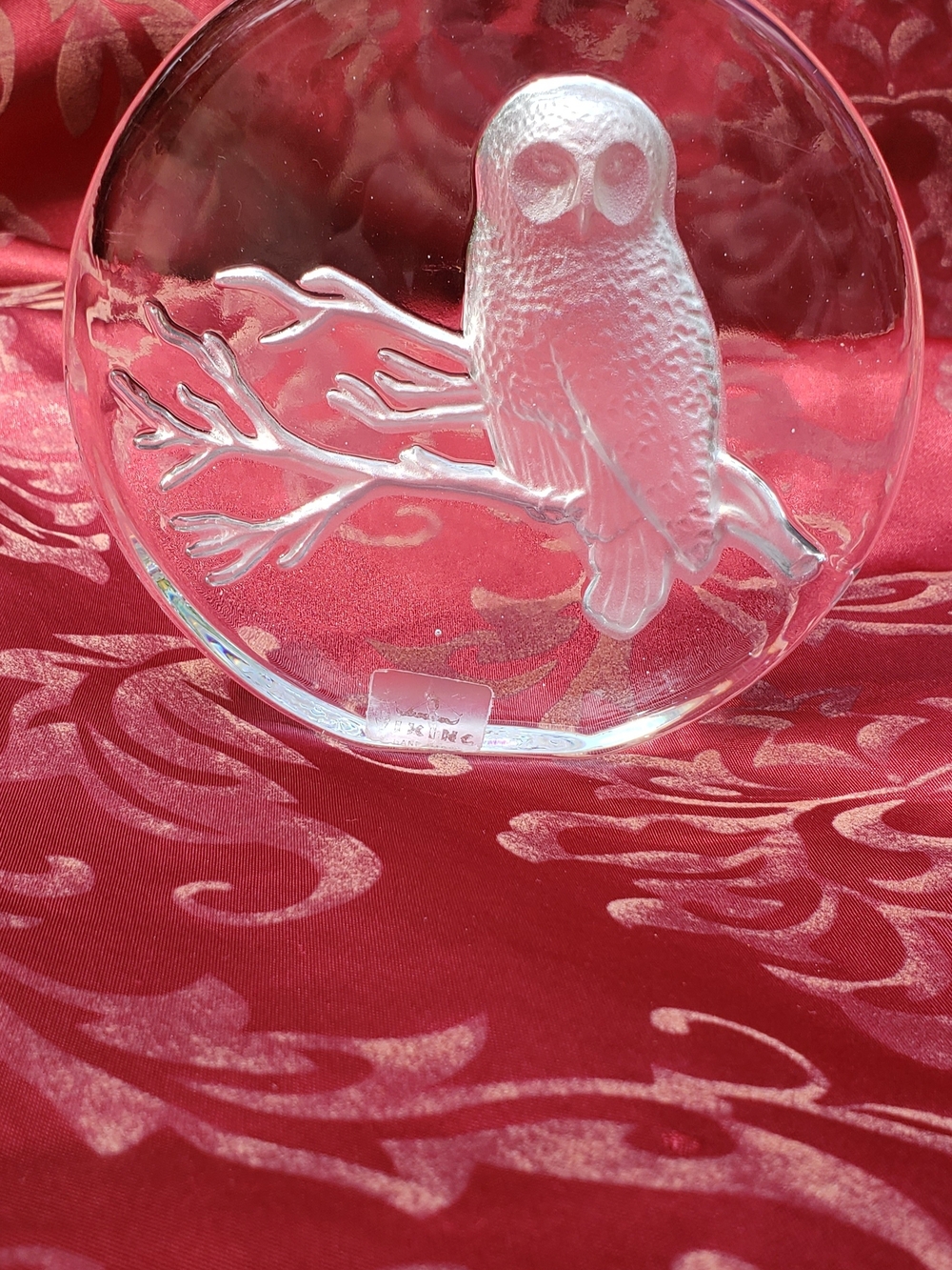 Vintage Viking Glass Owl Paperweight or Bookend